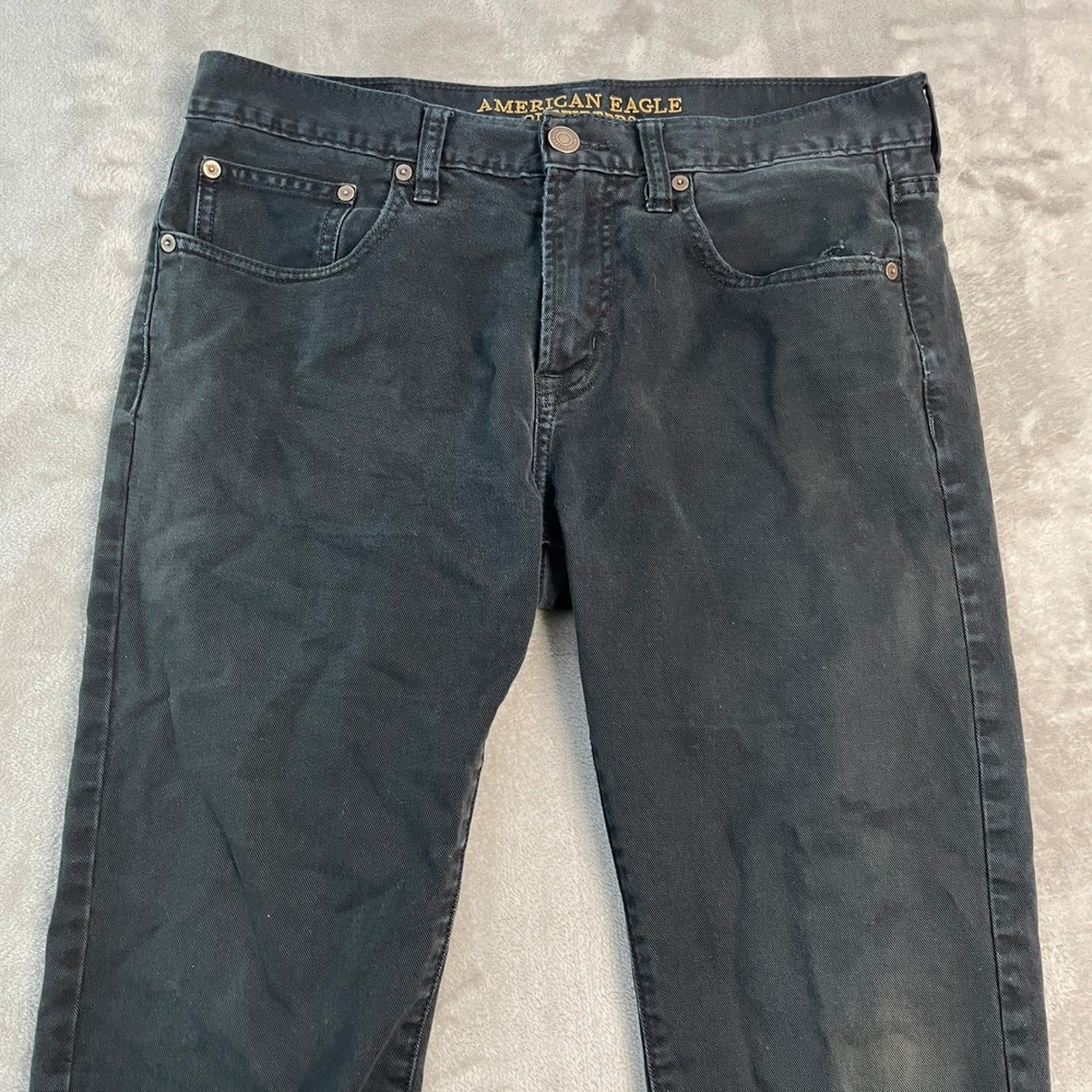American Eagle Core Flex Slim Straight Black Jeans Mens 32x32 (34x30) Distressed - Picture 2 of 16